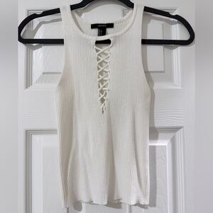 Forever 21 Cream Ribbed Lace-Up Tank Top